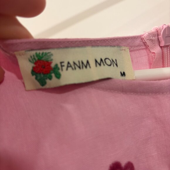 Fanm Mon Gloriosa Pink Floral Embroidered Cotton Midi Dress Size Medium - Picture 5 of 6